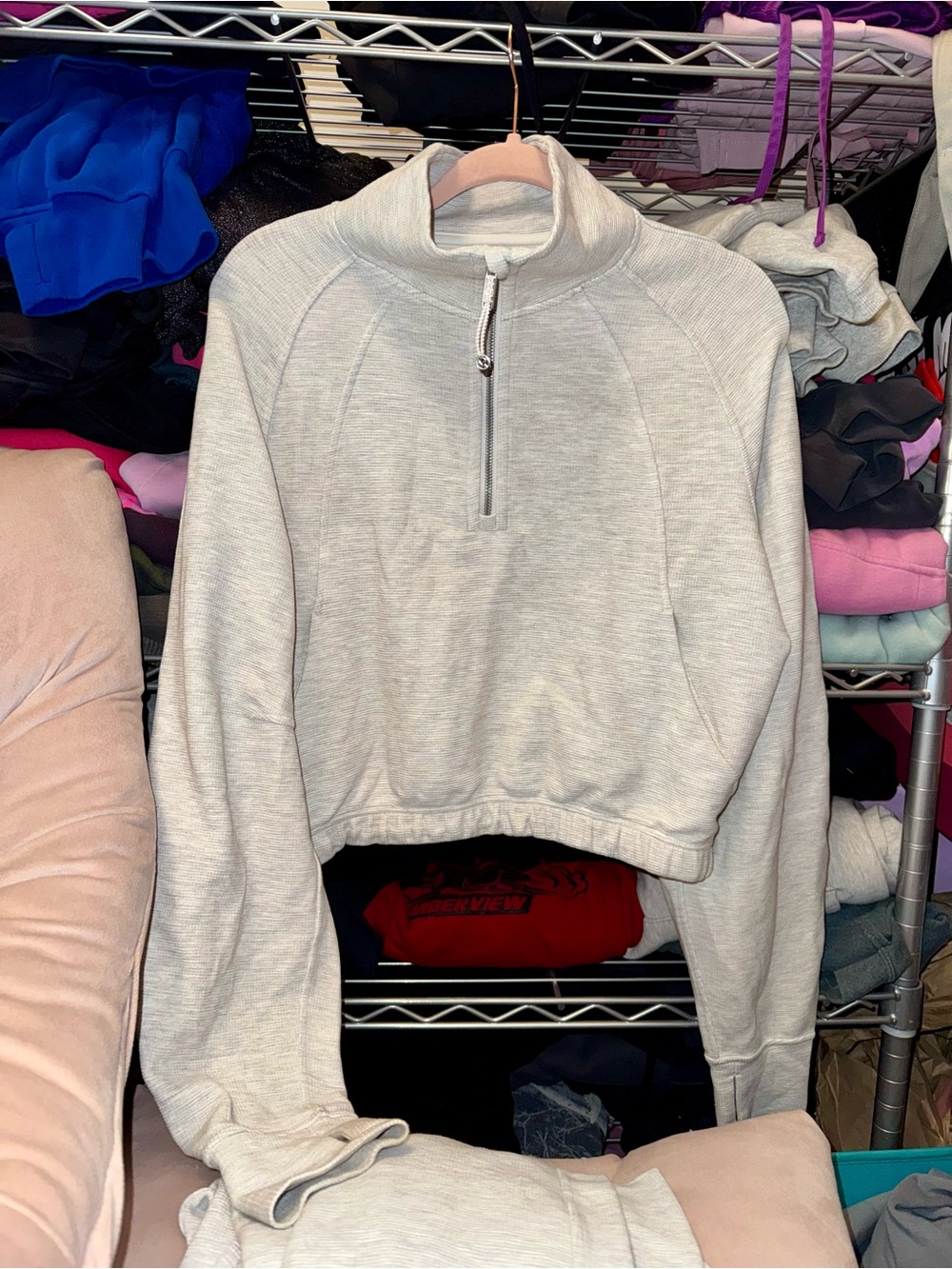 Lululemon Waffle Scuba Funnel Neck Half Zip Pullover Grey - Medium - Picture 2 of 15